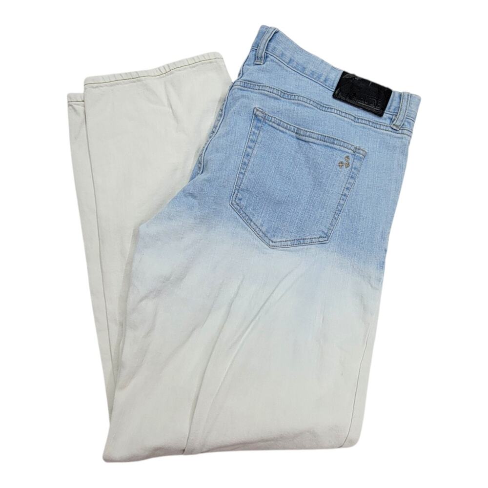 Rude Mens 38x32 Skinny Jeans Dip Dye Ombre Bleached Light Wash Button Fly Y2K
